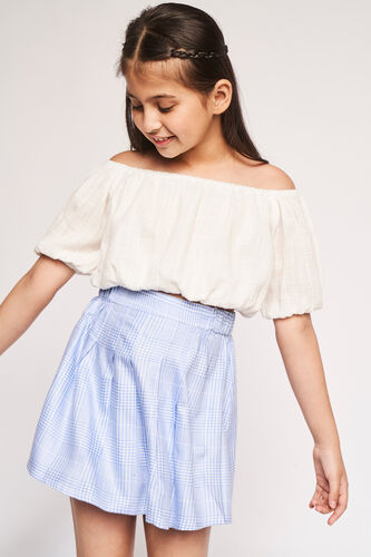 White & Blue Self Design Flared Set, , image 4